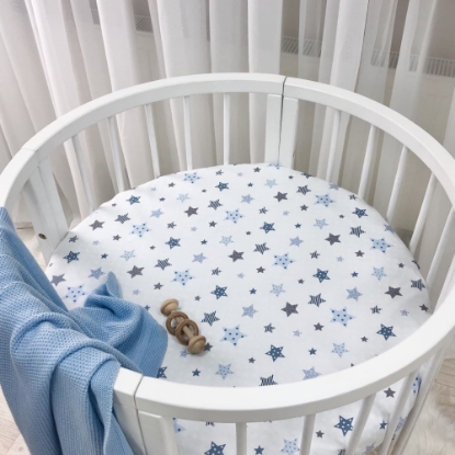 Protecție saltea rotundă pentru pătuț bebeluși/copii cu elastic, Stele albastre